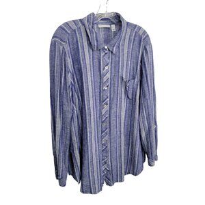 Susan Graver Sz XL Tunic Linen Blend Striped Roll Tab Sleeves Pocket Cross Dyed